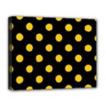 Polka Dots - Deep Lemon Yellow on Black Deluxe Canvas 20  x 16  (Stretched)