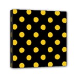 Polka Dots - Deep Lemon Yellow on Black Mini Canvas 6  x 6  (Stretched)