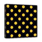 Polka Dots - Deep Lemon Yellow on Black Mini Canvas 8  x 8  (Stretched)
