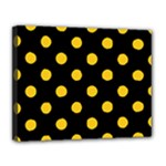 Polka Dots - Deep Lemon Yellow on Black Canvas 14  x 11  (Stretched)