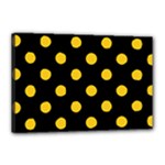Polka Dots - Deep Lemon Yellow on Black Canvas 18  x 12  (Stretched)