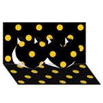 Polka Dots - Deep Lemon Yellow on Black Twin Hearts 3D Greeting Card (8x4)