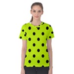 Polka Dots - Black on Fluorescent Yellow Women s Cotton Tee