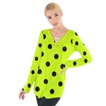 Polka Dots - Black on Fluorescent Yellow Women s Tie Up Tee