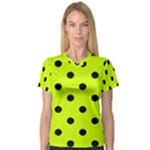 Polka Dots - Black on Fluorescent Yellow Women s V-Neck Sport Mesh Tee