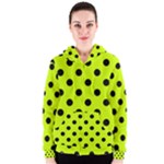 Polka Dots - Black on Fluorescent Yellow Women s Zipper Hoodie