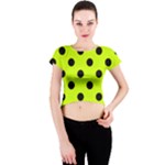 Polka Dots - Black on Fluorescent Yellow Crew Neck Crop Top