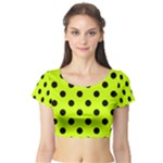 Polka Dots - Black on Fluorescent Yellow Short Sleeve Crop Top (Tight Fit)