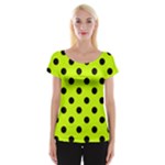 Polka Dots - Black on Fluorescent Yellow Women s Cap Sleeve Top