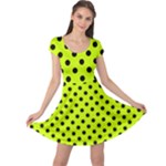 Polka Dots - Black on Fluorescent Yellow Cap Sleeve Dress