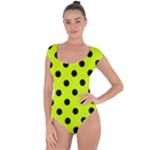 Polka Dots - Black on Fluorescent Yellow Short Sleeve Leotard (Ladies)