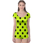 Polka Dots - Black on Fluorescent Yellow Boyleg Leotard (Ladies)