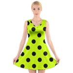 Polka Dots - Black on Fluorescent Yellow V-Neck Sleeveless Dress