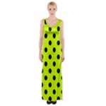 Polka Dots - Black on Fluorescent Yellow Maxi Thigh Split Dress