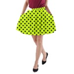 Polka Dots - Black on Fluorescent Yellow A-Line Pocket Skirt