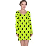 Polka Dots - Black on Fluorescent Yellow Long Sleeve Nightdress