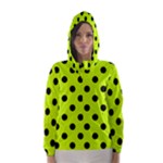 Polka Dots - Black on Fluorescent Yellow Hooded Wind Breaker (Women)