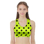 Polka Dots - Black on Fluorescent Yellow Women s Sports Bra with Border