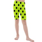 Polka Dots - Black on Fluorescent Yellow Kid s Mid Length Swim Shorts