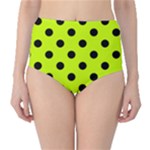 Polka Dots - Black on Fluorescent Yellow High-Waist Bikini Bottoms