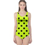 Polka Dots - Black on Fluorescent Yellow One Piece Swimsuit