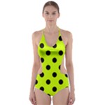 Polka Dots - Black on Fluorescent Yellow Cut-Out One Piece Swimsuit