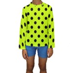 Polka Dots - Black on Fluorescent Yellow Kid s Long Sleeve Swimwear