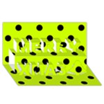 Polka Dots - Black on Fluorescent Yellow Merry Xmas 3D Greeting Card (8x4)