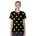 Polka Dots - Fluorescent Yellow on Black Women s Cotton Tee