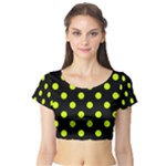 Polka Dots - Fluorescent Yellow on Black Short Sleeve Crop Top (Tight Fit)