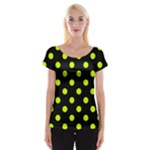 Polka Dots - Fluorescent Yellow on Black Women s Cap Sleeve Top