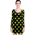 Polka Dots - Fluorescent Yellow on Black Long Sleeve Bodycon Dress