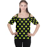 Polka Dots - Fluorescent Yellow on Black Women s Cutout Shoulder Tee