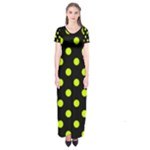 Polka Dots - Fluorescent Yellow on Black Short Sleeve Maxi Dress