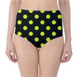 Polka Dots - Fluorescent Yellow on Black High-Waist Bikini Bottoms