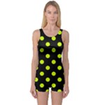 Polka Dots - Fluorescent Yellow on Black One Piece Boyleg Swimsuit
