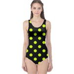 Polka Dots - Fluorescent Yellow on Black One Piece Swimsuit