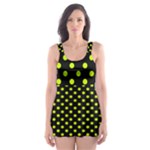 Polka Dots - Fluorescent Yellow on Black Skater Dress Swimsuit