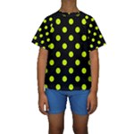 Polka Dots - Fluorescent Yellow on Black Kid s Short Sleeve Swimwear
