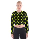 Polka Dots - Fluorescent Yellow on Black Women s Cropped Sweatshirt