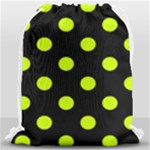Polka Dots - Fluorescent Yellow on Black Drawstring Bag (Large)