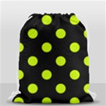 Polka Dots - Fluorescent Yellow on Black Drawstring Bag (Small)