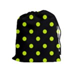 Polka Dots - Fluorescent Yellow on Black Drawstring Pouch (XL)