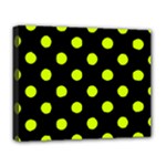 Polka Dots - Fluorescent Yellow on Black Deluxe Canvas 20  x 16  (Stretched)