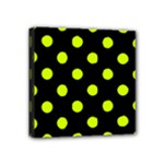 Polka Dots - Fluorescent Yellow on Black Mini Canvas 4  x 4  (Stretched)