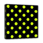 Polka Dots - Fluorescent Yellow on Black Mini Canvas 8  x 8  (Stretched)