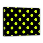 Polka Dots - Fluorescent Yellow on Black Canvas 16  x 12  (Stretched)