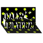 Polka Dots - Fluorescent Yellow on Black Happy Birthday 3D Greeting Card (8x4)