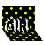Polka Dots - Fluorescent Yellow on Black GIRL 3D Greeting Card (7x5)
