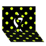 Polka Dots - Fluorescent Yellow on Black Ribbon 3D Greeting Card (7x5)